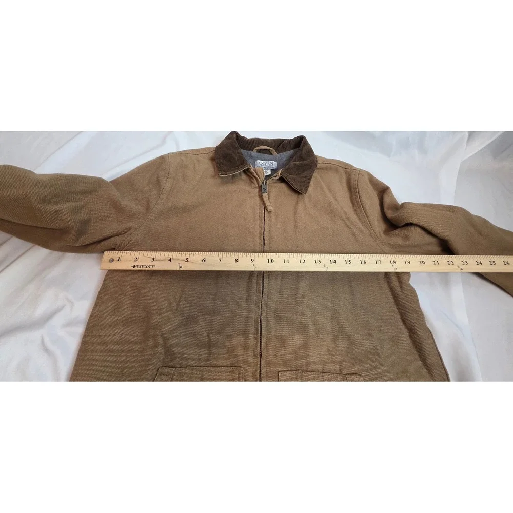 Ocean Coast Men Detroit Jacket Tan Canvas Chore Coat Fleece Lined Brown Collar L